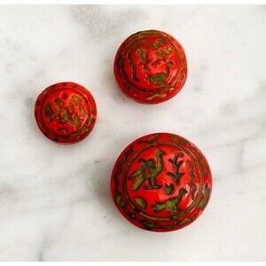 Vintage Czech Egyptian Revival Glass Beads Red Pressed Glass 1920s Lot 3